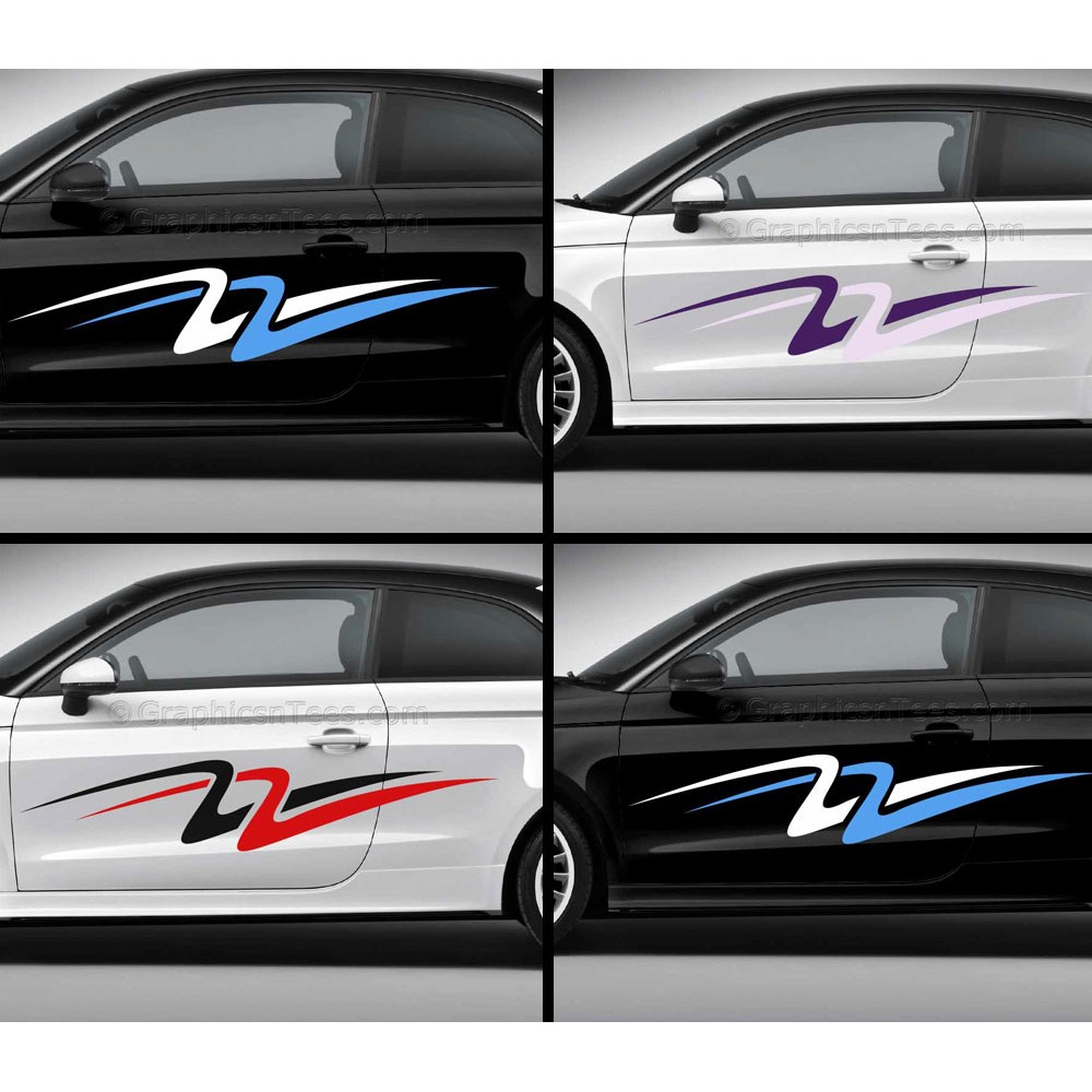 thumbnail image 2 of Car Body Side Vinyl Decal Stickers – 2pcs Stripes Graphics – Black/Red, Gloss 2 of 3