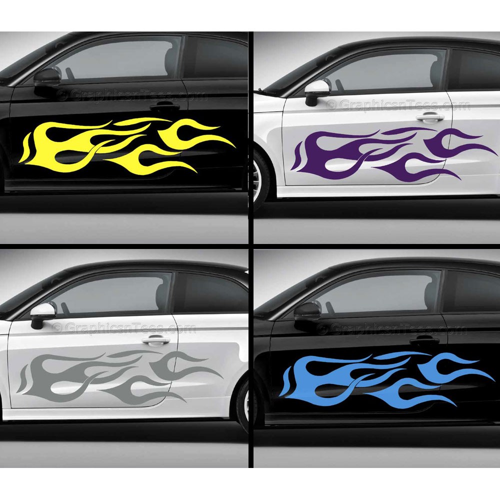 Flames Custom Car Stickers Vinyl Graphic Decals x 2 Large