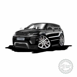 Range Rover Evoque Cartoon Caricature A4 Print in Santorini Black Personalised Gift