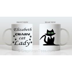 Personalised Crazy Cat Lady Mug, Fun Novelty Gift Ideal for Cat Lovers Quality Smooth White Ceramic 11oz Mug