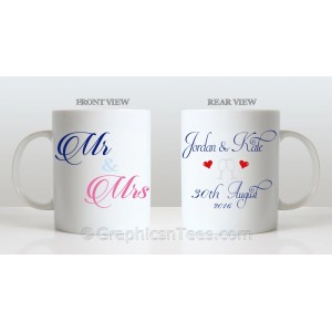 Mr & Mrs Personalised Wedding Gift Mug Personalised with Names and Wedding Date
