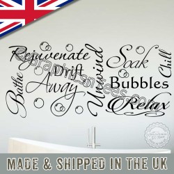 Bathroom Wall Sticker Quotes Word Art Montage Vinyl Decor Decal with Bubbles