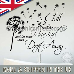 Chill Relax Unwind Bathroom Wall Sticker Inspirational Quote Home Decor Decal with Dandelion