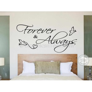 Forever and Always Bedroom Wall Sticker, Romantic Love Quote Decal with Doves