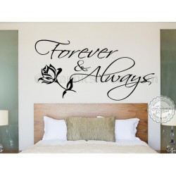 Forever and Always Bedroom Wall Sticker, Romantic Love Quote Decal with Rose