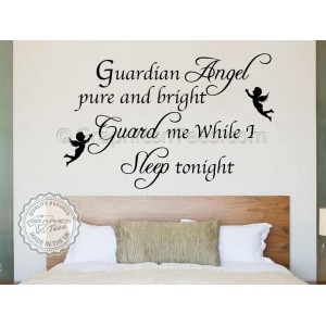 Guardian Angel Pure and Bright, Bedroom Wall Art Mural Sticker Decals Quote