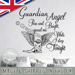 Guardian Angel Pure and Bright, Bedroom Wall Quote Sticker, Vinyl Mural Decal