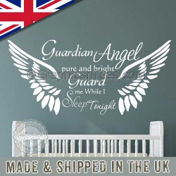 Guardian Angel Guard Me While I Sleep Tonight Quote Wall Stickers For Bedroom With Wings Home Wall  Art Decor Decals