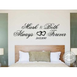 Always Forever, Personalised Bedroom Wall Sticker, with Date, Romantic Love Quote