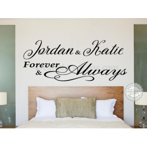 Forever & Always Personalised Bedroom Wall Sticker, Romantic Love Quote Vinyl Decal