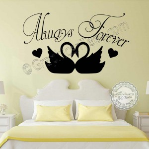 Always Forever Romantic Bedroom Wall Sticker Quote with Swans Decor Decals