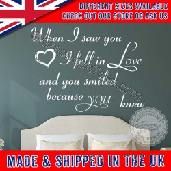 Romantic Bedroom Wall Sticker When I Saw You I Fell In Love Quote Vinyl Decor Decal