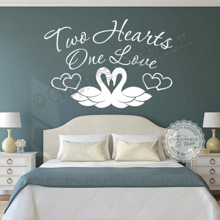 Two Hearts One Love Romantic Bedroom Wall Stickers Love Quote Swans Vinyl Decor Decals