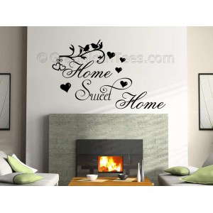 Home Sweet Home Wall Sticker Vinyl Mural Decal with Birds and Hearts