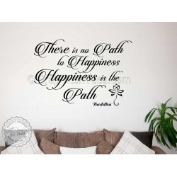 Buddha Inspirational Quote, Happiness is the Path, Motivational Wall Sticker Decor Decal with Lotus Flower