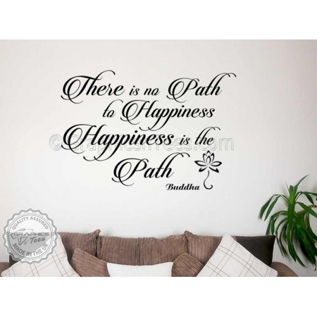 Buddha Inspirational Quote Happiness Is The Path Motivational Wall Sticker Decor Decal With Lotus Flower