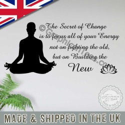 Inspirational Quote, Secret of Change, Motivational Yoga Meditation Wall Sticker Decor Decal with Lotus Flower