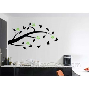 Tree Branch with Flowers and Butterflies, Home  Wall Art Mural Sticker Decals