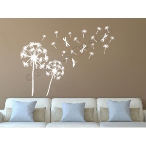 Dandelion Blowing in the Wind Home Wall Mural Sticker Decor Decal With Dragonflies