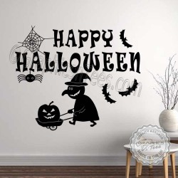 Happy Halloween Wall Stickers Party Decorations with Witch and Spider Window Display