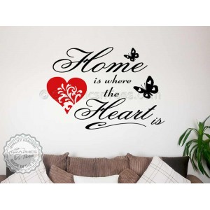 Home is Where The Heart Family Wall Art Sticker Quote Vinyl Decor Decal with Red Heart