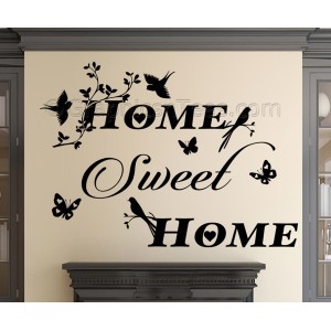 Home Sweet Home Wall Sticker Vinyl Mural Decal with Birds and Butterflies