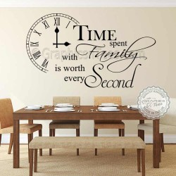 Time Spent with Family is Worth Every Second Wall Sticker Inspirational Quote, Home Vinyl Wall Art Decor Decal