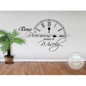 Time is Precious Waste it Wisely Inspirational Wall Quote Family Wall Art Clock Mural Decor Decal