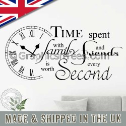 Time Spent with Family and Friends is Worth Every Second Inspirational Wall Sticker Quote, Home Vinyl Wall Art Decor Decal