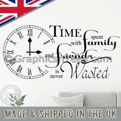 Time Spent with Family and Friends is Never Wasted Inspirational Wall Sticker Quote, Home Wall Art Decor Decal