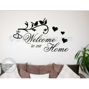 Welcome To Our Home, Inspirational Family Wall Sticker Quote Decor Decal with Birds and Hearts