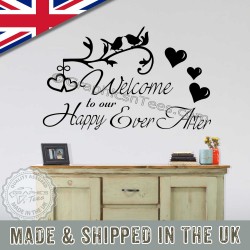 Welcome To Our Happy Ever After Wall Sticker Quote Home Wall Art Decor Decal with Birds and Hearts