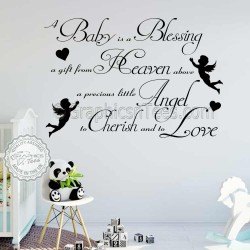 Boys Girls Nursery Wall Sticker A Baby Is A Blessing Bedroom Wall Quote Decor Decal