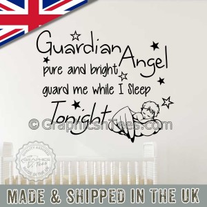 Guardian Angel Pure and Bright, Nursery Wall Quote Sticker