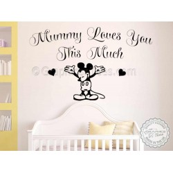 Nursery Wall Sticker Quote, Mummy Loves You Mickey Mouse Bedroom Wall Decor Decal