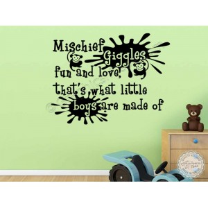 Baby Boys Nursery Wall Sticker Quote, Bedroom Wall Decor Decal Mischief Giggles Fun and Love  