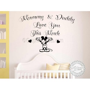 Mickey Mouse Nursery Wall Sticker Bedroom Decor Decal Mummy & Daddy Love You This Much