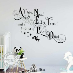 Faith Trust & Pixie Dust Nursery Bedroom Wall Sticker Quote Boys Girls Wall Decor Decals