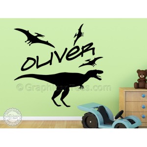Childrens Personalised Stickers, Nursery Bedroom Playroom Dinosaur Wall Decor Decals