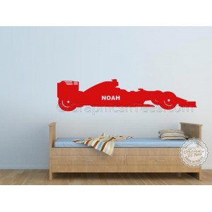 Personalised F1 Racing Car, Boy Girls Bedroom Wall Mural Sticker Decor Decal