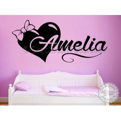 Girls Personalised Bedroom Nursery Wall Sticker Decor Decal with Bow Heart 