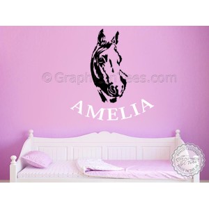 Personalised Name with Horse Wall Sticker, Boy Girls Bedroom Playroom Vinyl Wall Decal