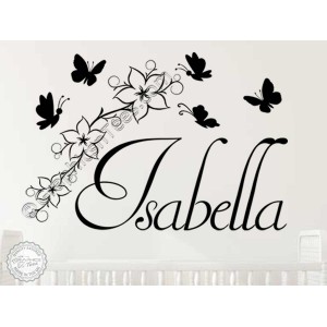 Girls Personalised Bedroom Nursery Wall Sticker with Flowers and Butterflies 