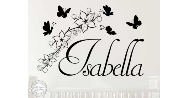 Girls Personalised Bedroom Nursery Wall Sticker with Flowers and ...
