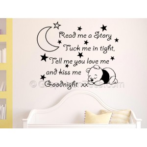 Read Me A Story, Nursery Wall Sticker Quote, with Sleeping Baby Winnie the Pooh, Boy Girls Bedroom Wall Decal