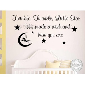 Twinkle Twinkle Little Star Nursery Wall Sticker Baby Boy Girl Bedroom Wall Quote Decor Decal with Fairy Swinging in the Moon