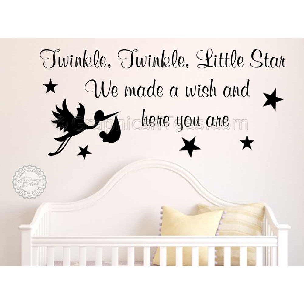 Twinkle Twinkle Little Star Nursery Wall Sticker Baby Boy Girl Bedroom Wall Decor Decal Quote Stork