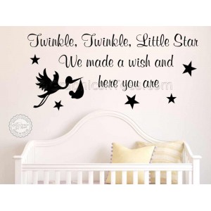 Twinkle Twinkle Little Star Nursery Wall Sticker Baby Boy Girl Bedroom Wall Decor Decal Quote (Stork)
