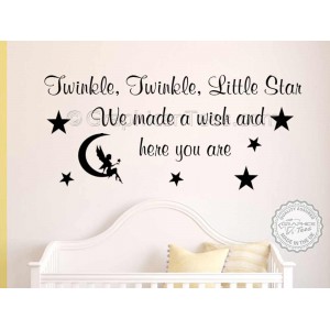 Twinkle Twinkle Little Star Nursery Wall Sticker Baby Boy Girl Bedroom Wall Quote Decor Decal with  Fairy Sitting on the Moon