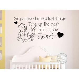Nursery Wall Sticker, Winnie The Pooh and Piglet Bedroom Decor Decal, Sometimes Smallest Things Quote